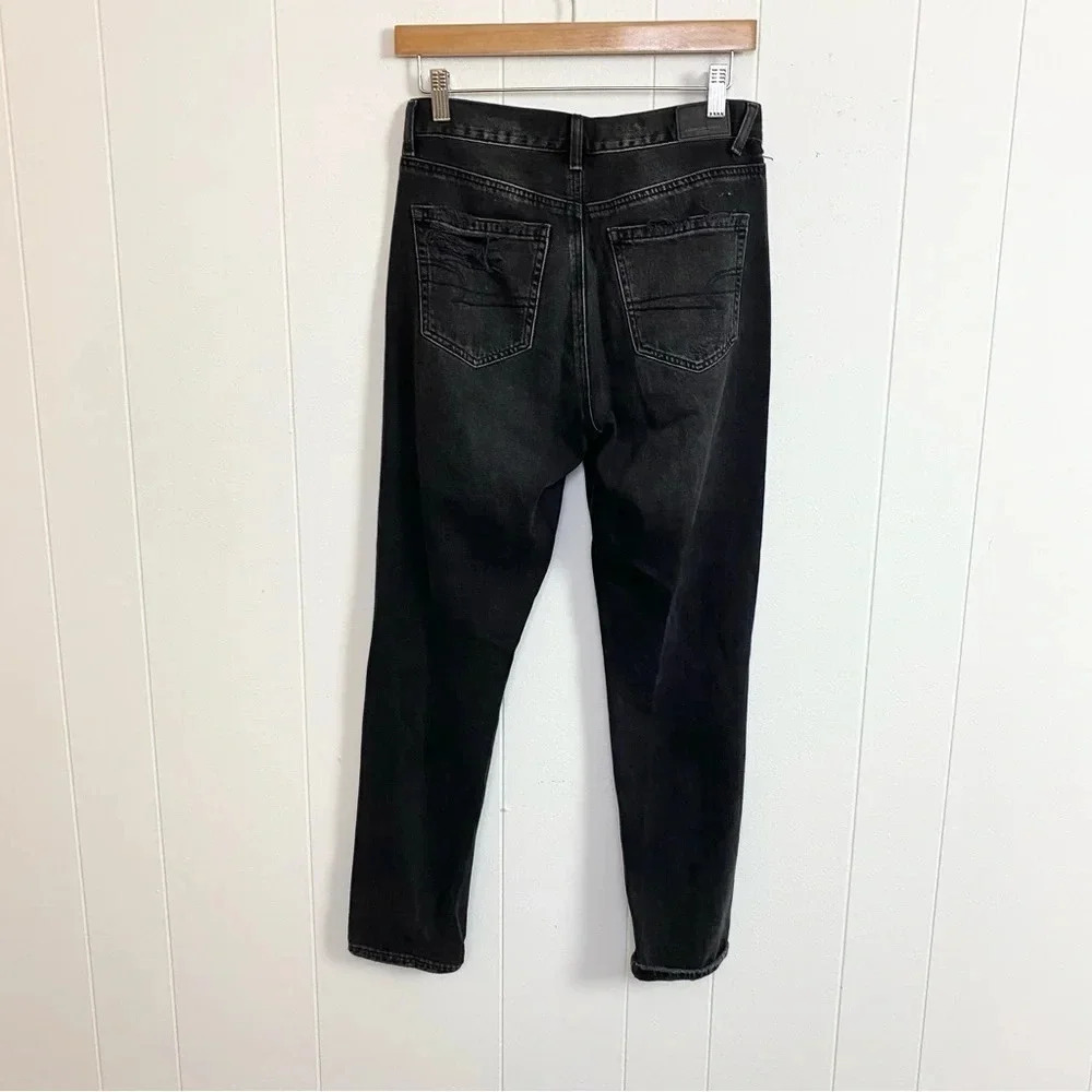 American Eagle Mom Jeans Black Distressed Ripped Denim Women’s Size 2 Grunge - Picture 3 of 14